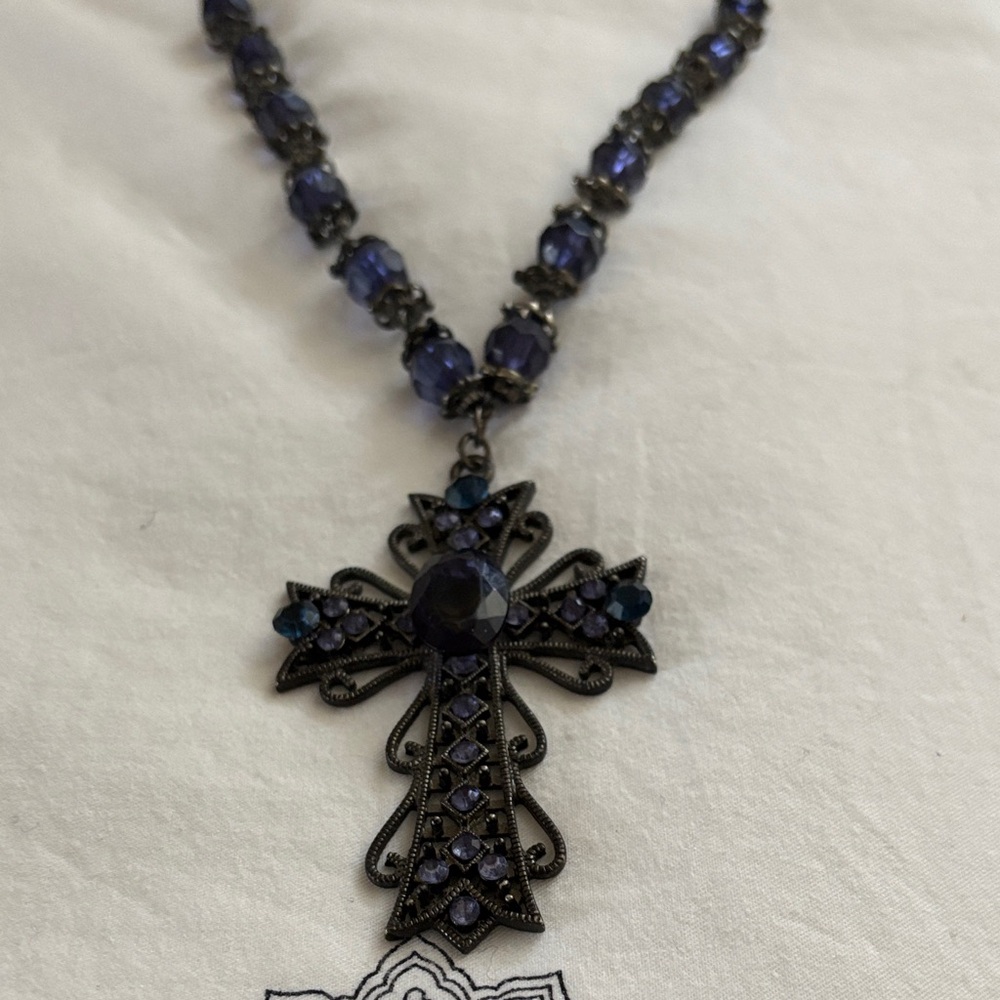 Elegant  Blue Cross Pendant Necklace‎